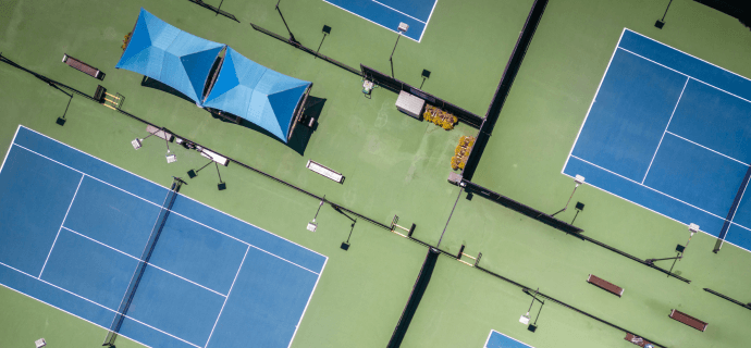 overhead view of tennis courts